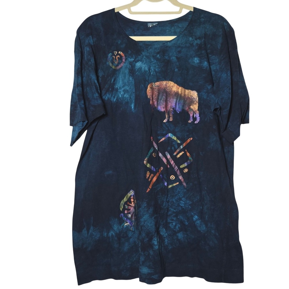 Vintage Native American Buffalo Graphic Tie Dye T-Shirt XXL Tribal Print Tee